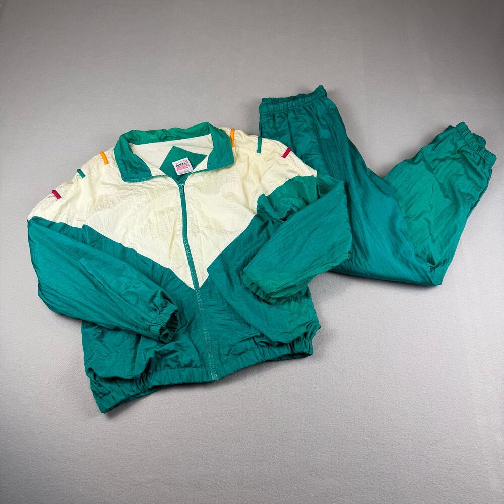 Vintage 90s Rock Creek Teal Nylon Tracksuit Set M
